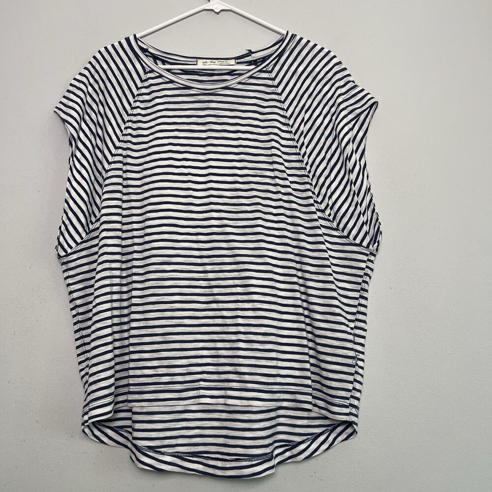 We The Free People Womens Blue White Striped T Shirt Sz S Halo Cap Sleeve Boho - Picture 4 of 13